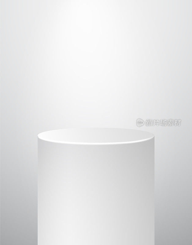 Podium Pedestal Museum Stage. Realistic Vector. Geometric Blank 3D Spotlight Stand. Cylinder Prism.